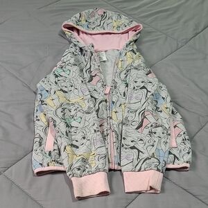 Disney Girls' Hooded Zip Jacket with Pastel Princess Print - Pink & Gray